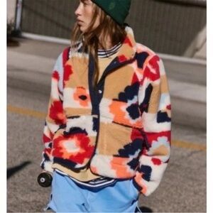 Free People Hit The Slopes Fleece Jacket Womens S Coral Carpet Retro Casual Cozy